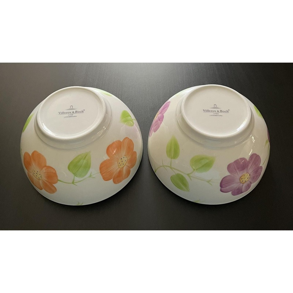 Set Of 2 Villeroy & Boch Spring Rose 5" All Purpose Bowls Orange &‎ Purple EUC